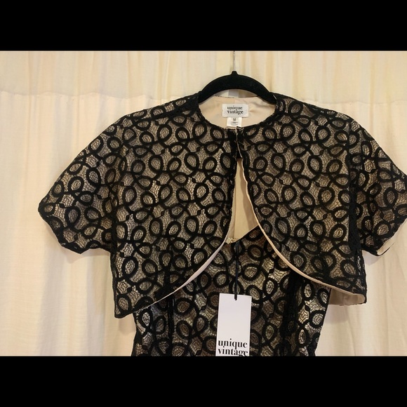 Lace and satin formal dress with match bolero - Picture 4 of 6